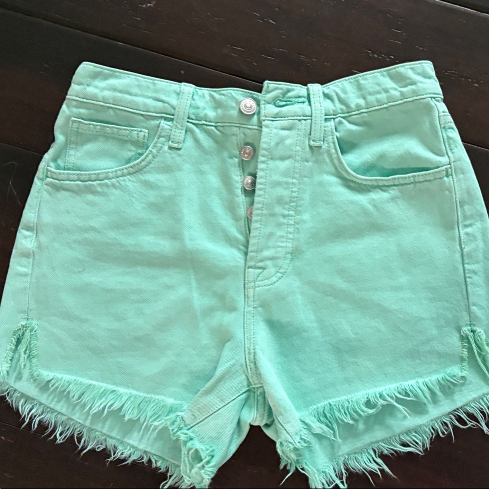 7 For All Mankind Mint High Waist Shorts 26